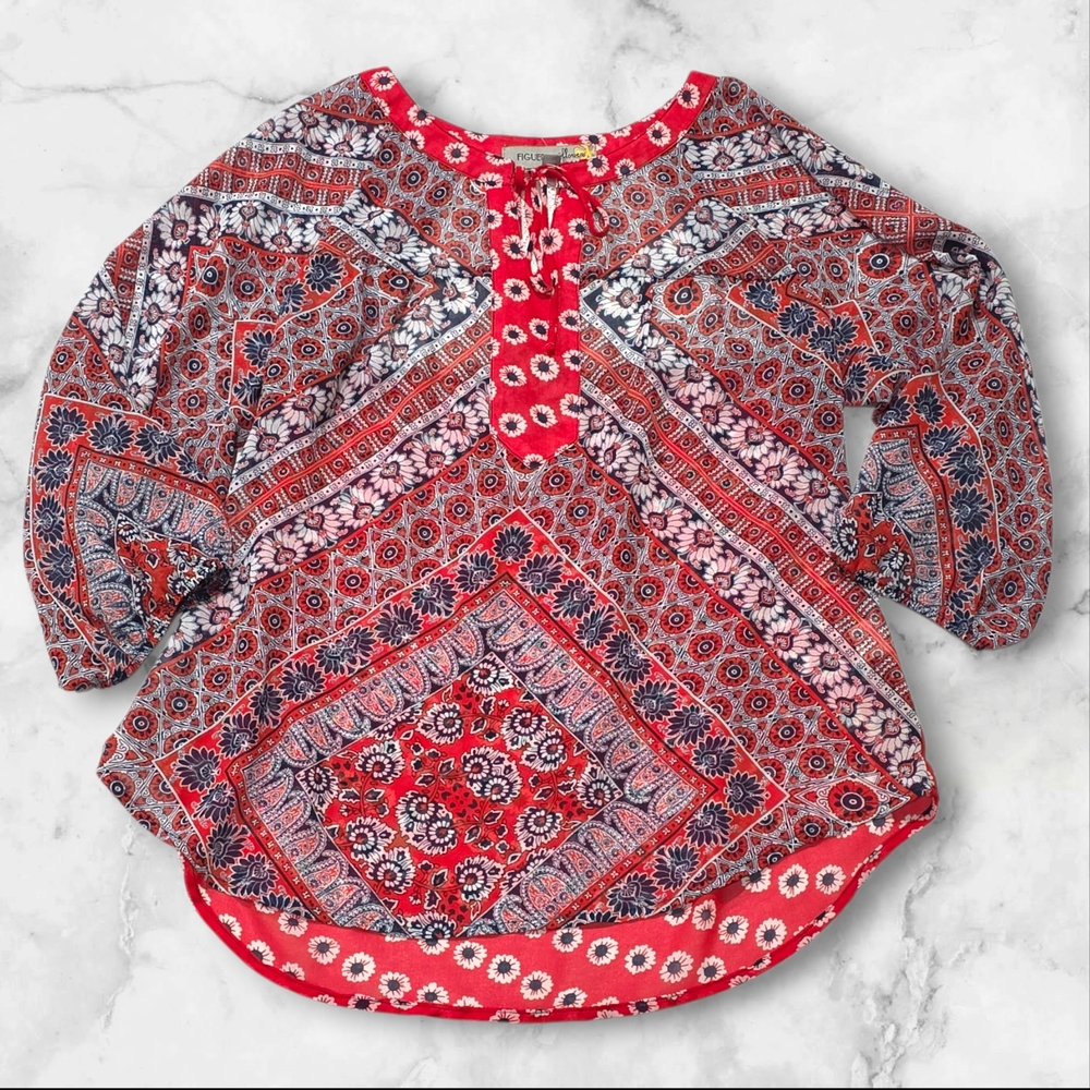 Figueroa & Flower Floral Boho Blouse Shirt Top Size Petite Medium (PM) D49